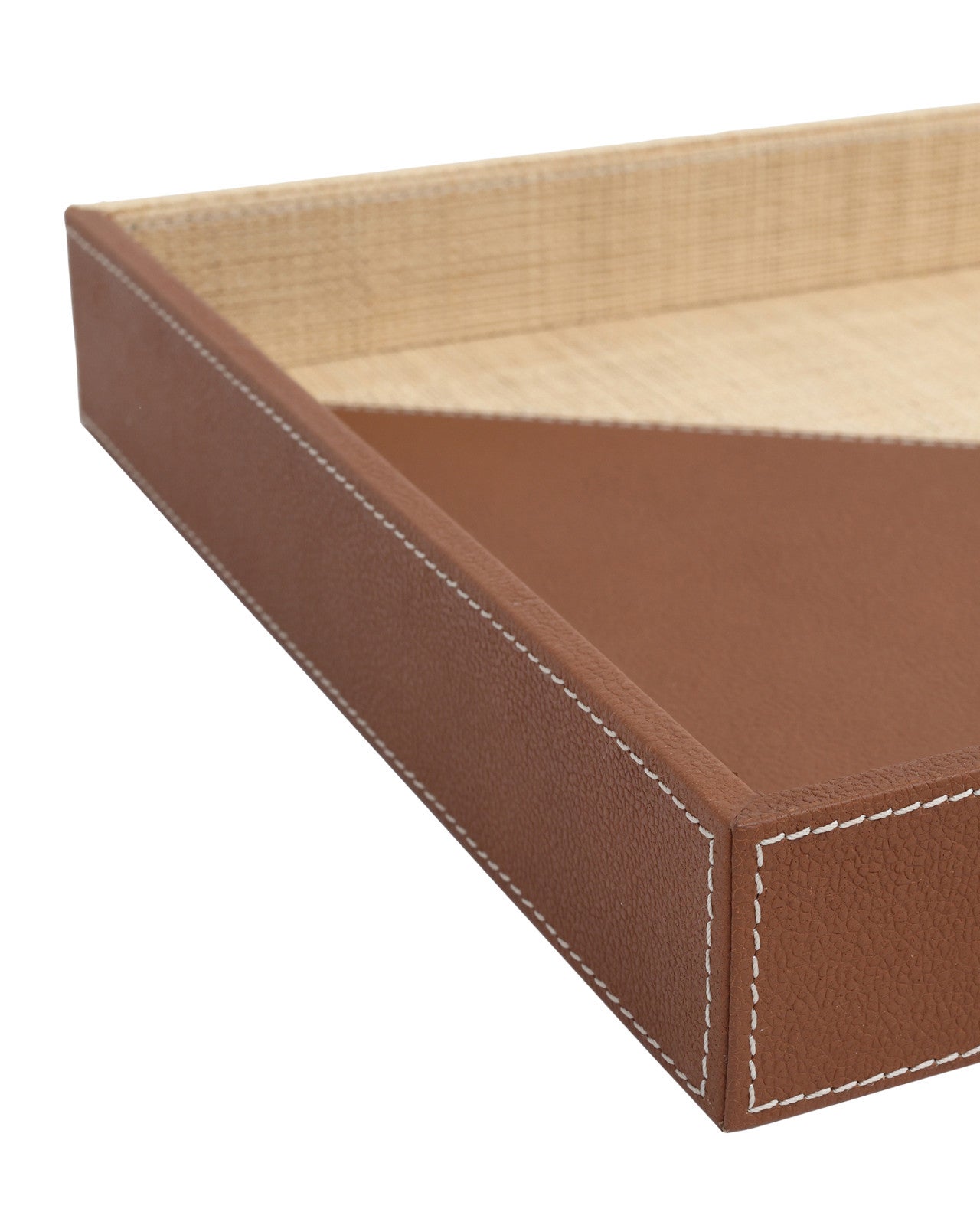 Currey & Company 16"/18" Leather & Raffia Tray Set Of 2