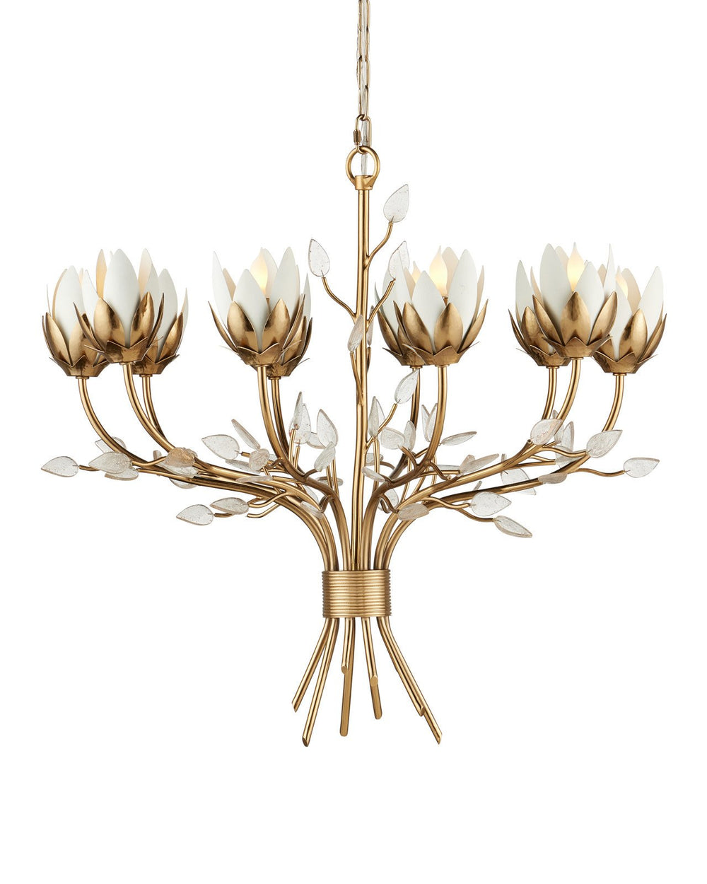 Currey & Company Star Magnolia Medium 27" Antique Brass 10 Light Chandelier