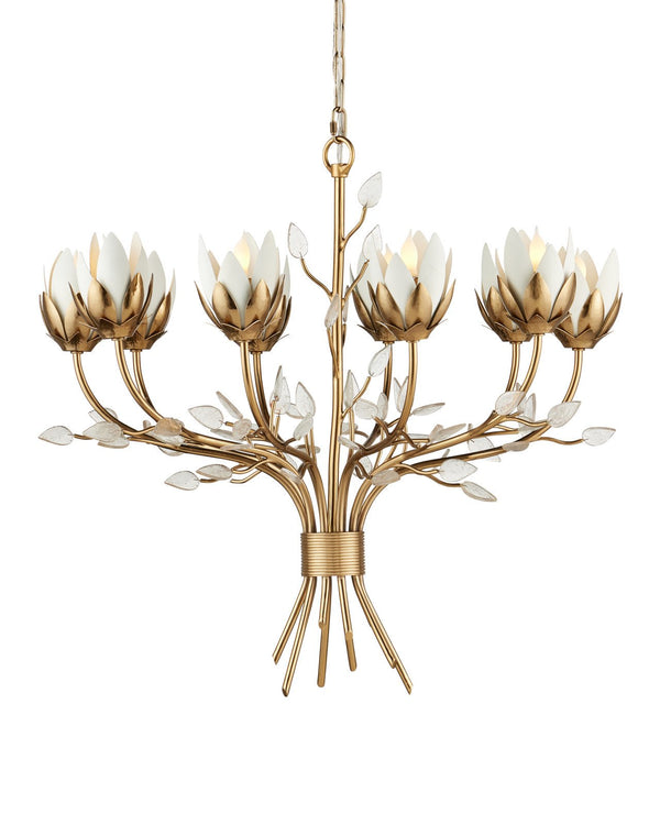 Currey & Company Star Magnolia Medium 27" Antique Brass 10 Light Chandelier