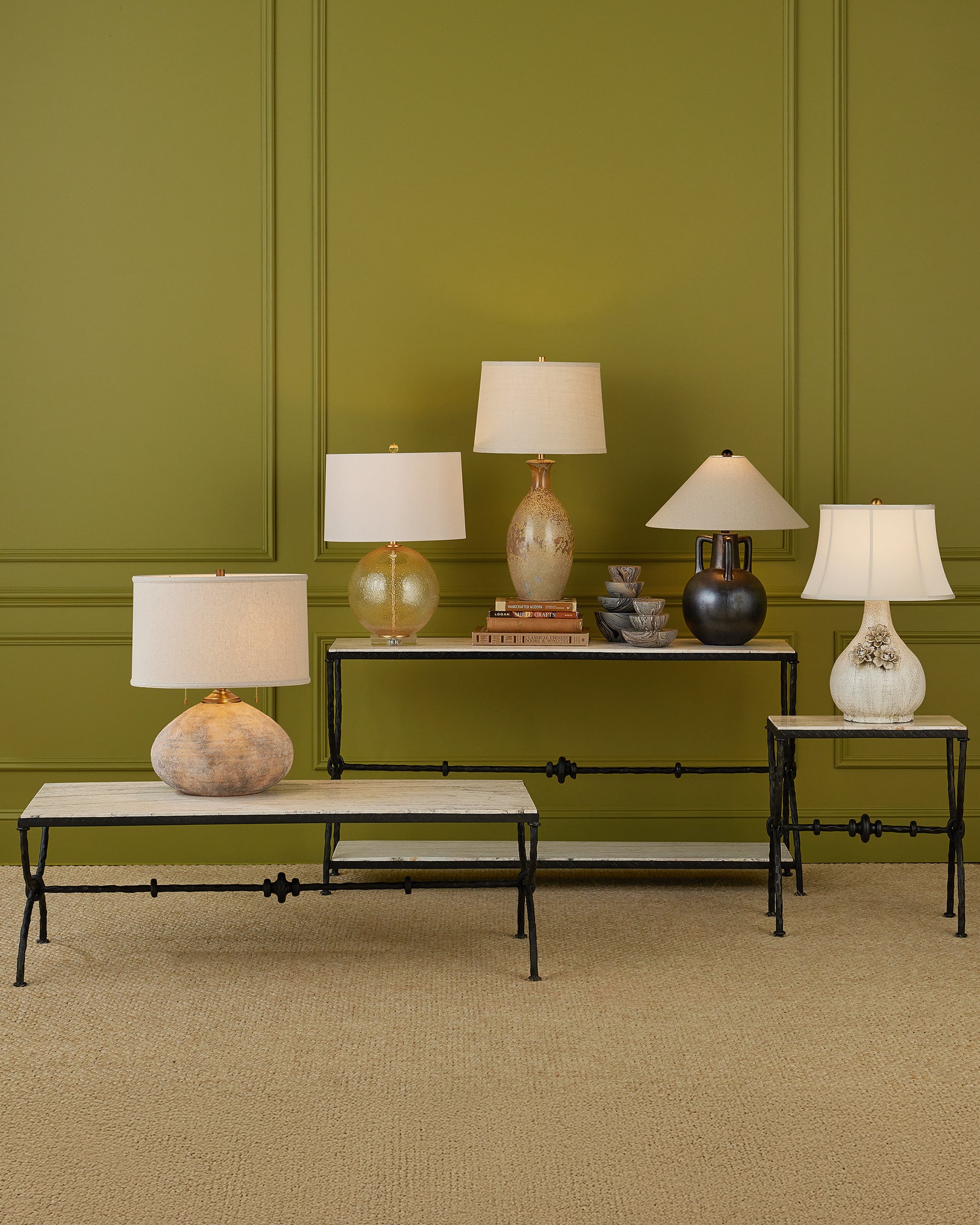 Currey & Company Agora White Travertine Side Table