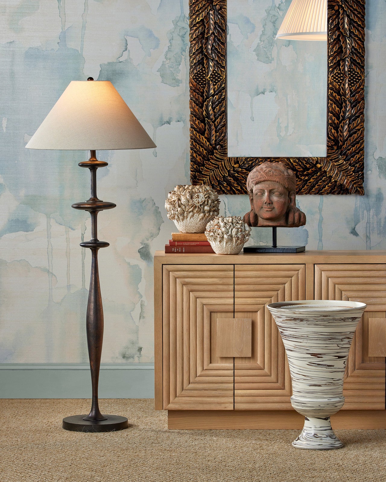 Currey & Company Aqueous Dark Bronze Cast Aluminum Floor Lamp