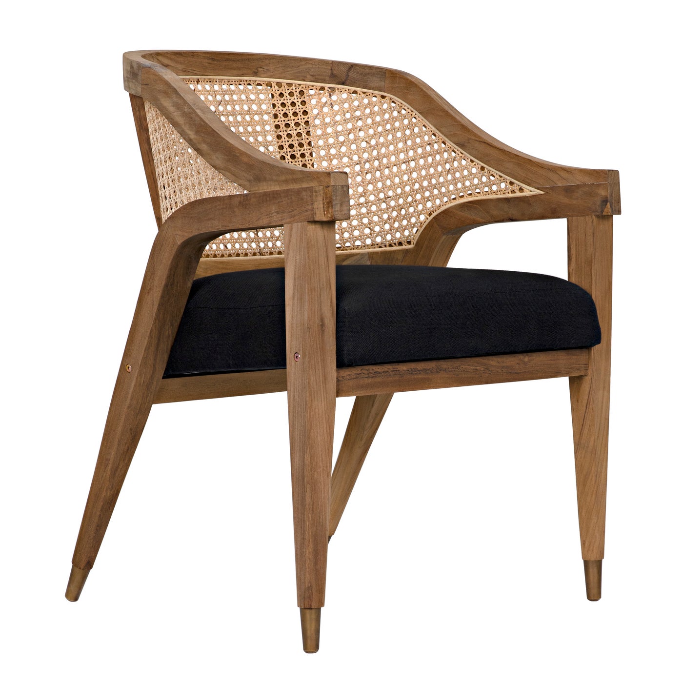 Noir Chloe Chair, Teak, Caning, And Black Cotton