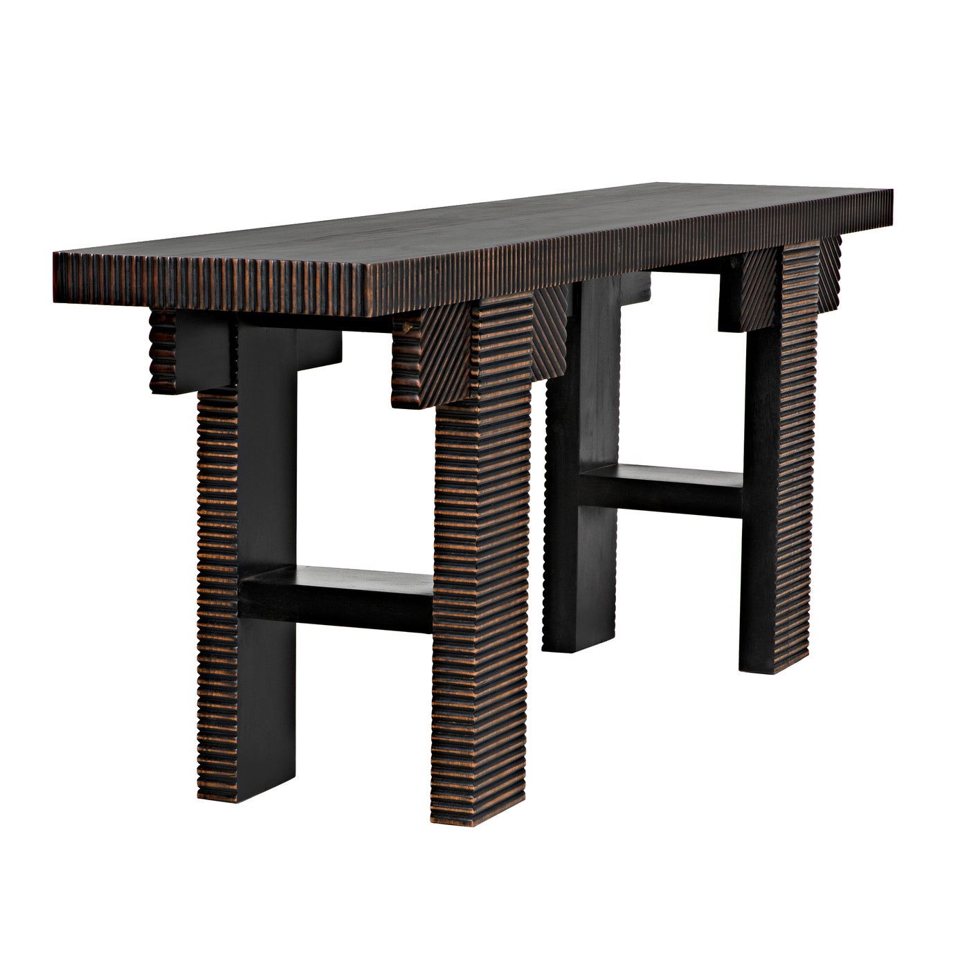 Noir Nabu Console, Hand Rubbed Black With Light Brown Trim