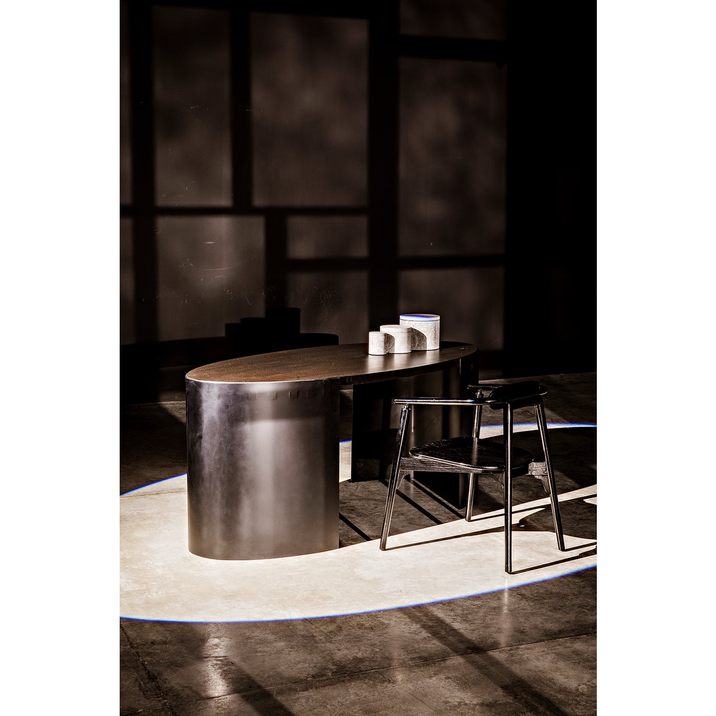 Noir Marigold Desk, Ebony Walnut With Black Steel
