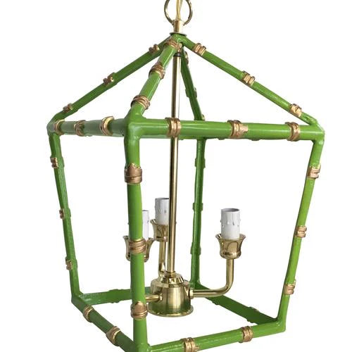 Bargain Basement Dana Gibson Bamboo Lantern Chandelier Light in Green