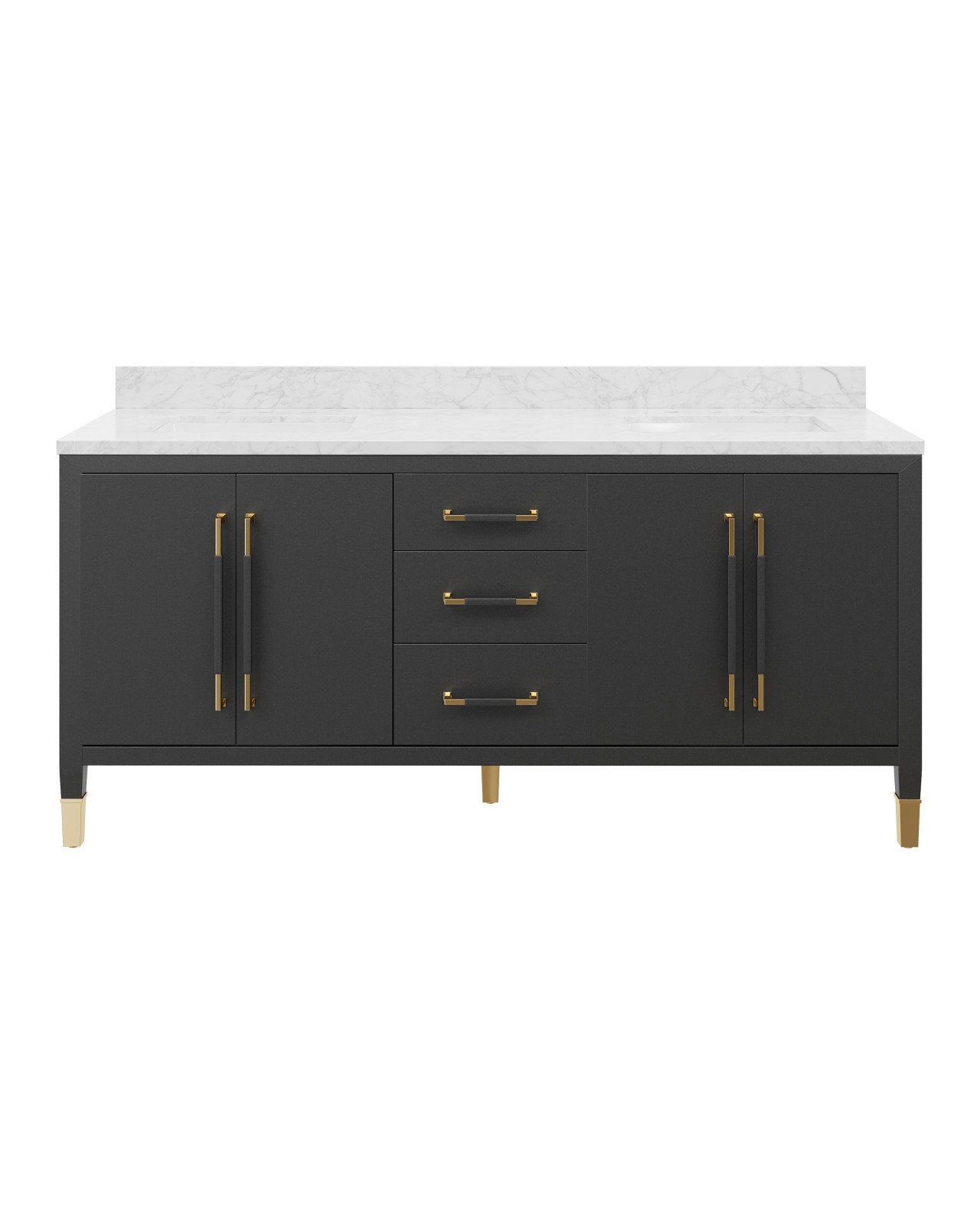 Currey & Company Verona 72" Black Linen Vanity With Double Undermount Sinks