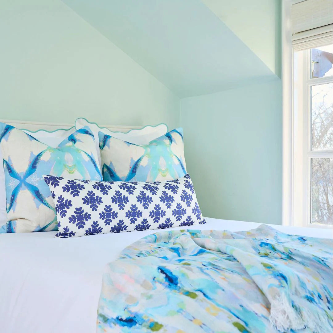 Laura Park Jasmine Blue Linen Cotton Pillow