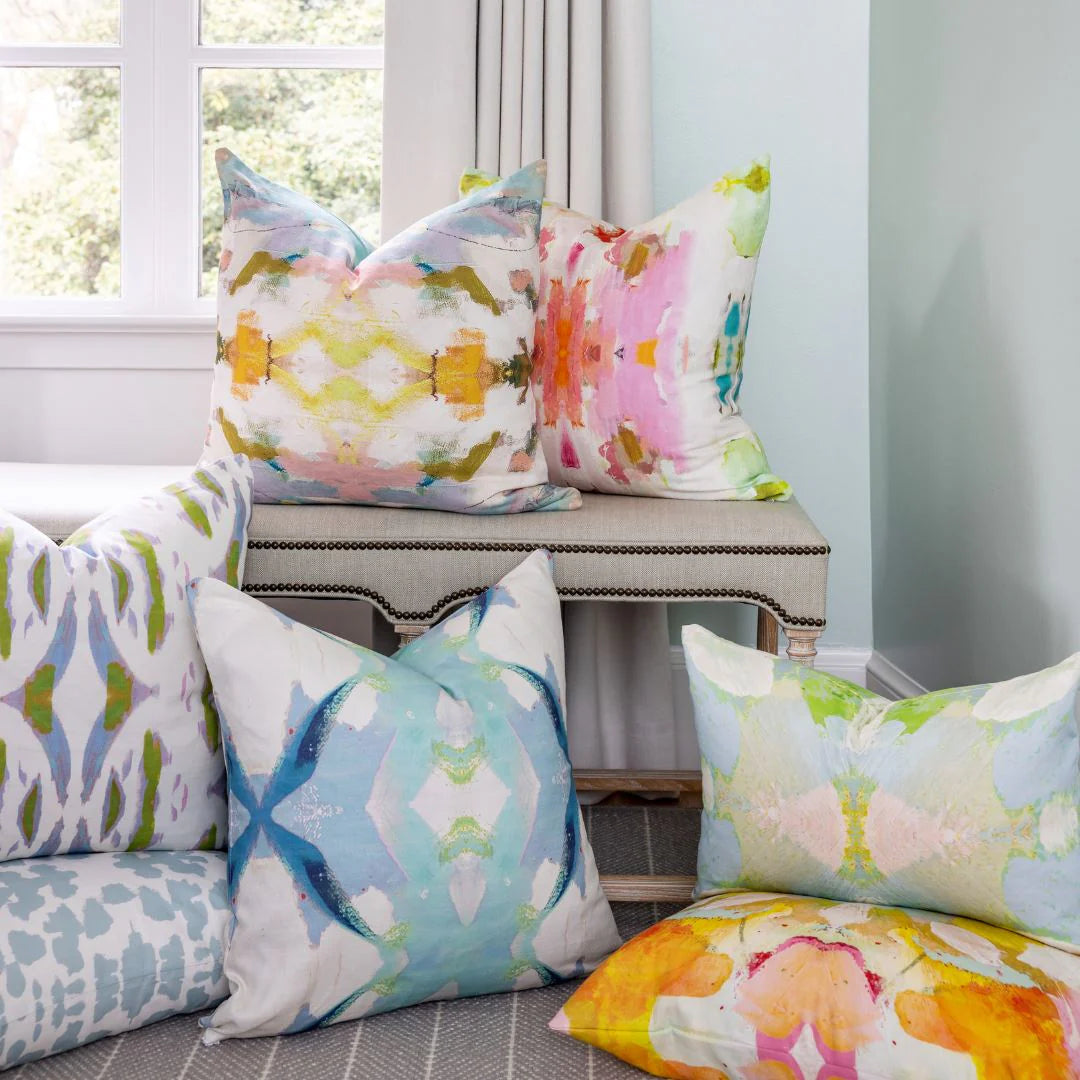 Laura Park Jasmine Blue Linen Cotton Pillow