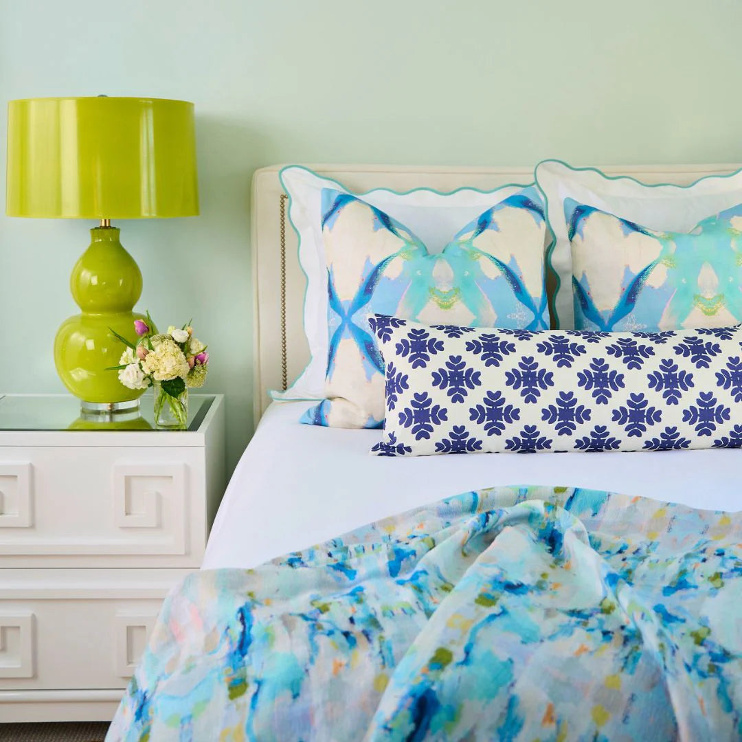 Laura Park Jasmine Blue Linen Cotton Pillow