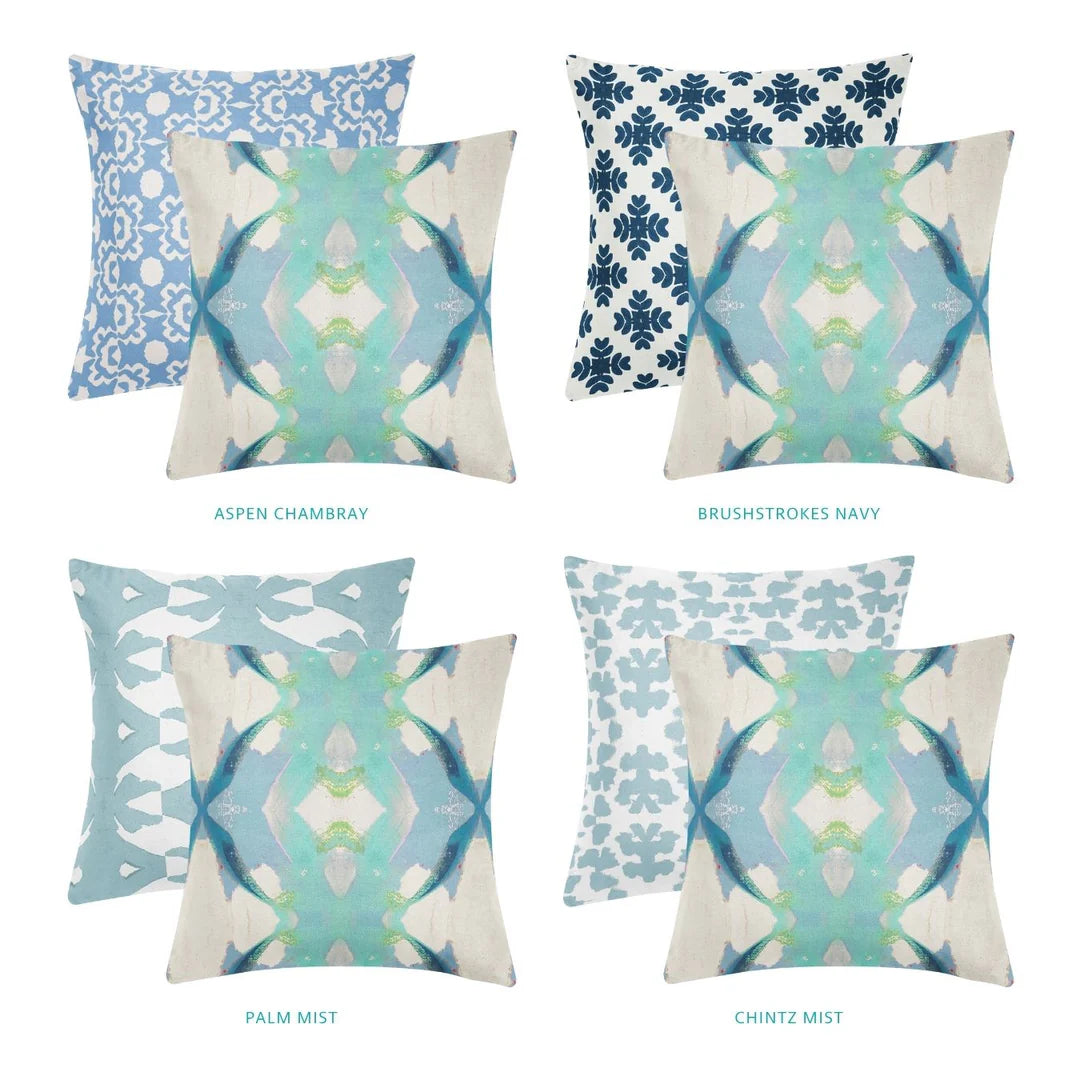Laura Park Jasmine Blue Linen Cotton Pillow