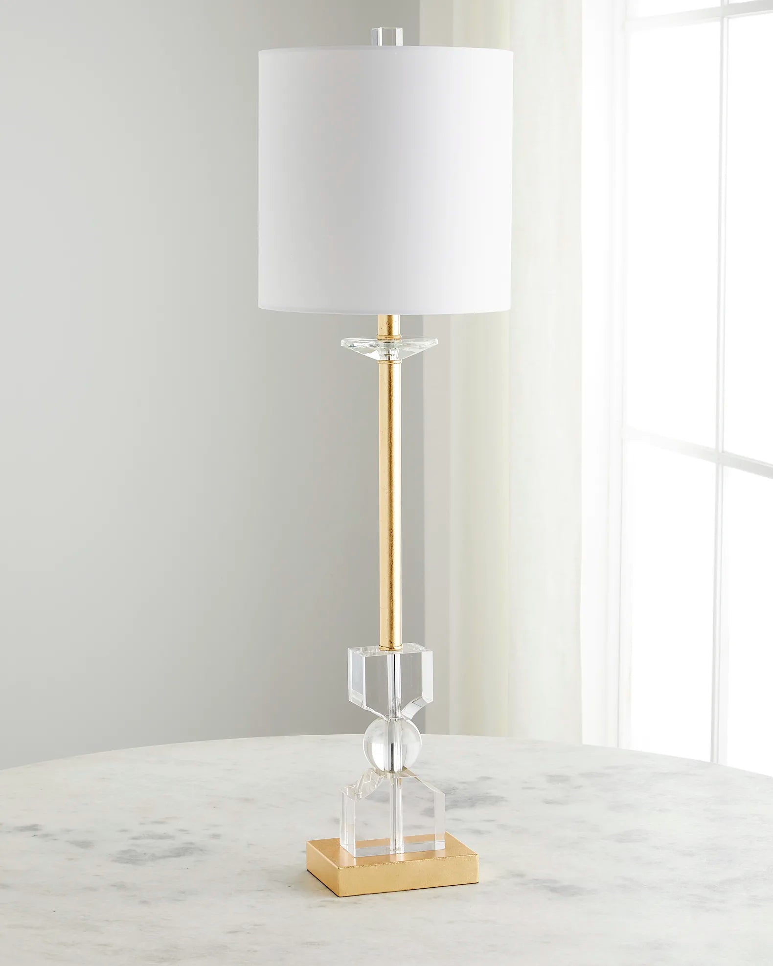Old World Design Kingston Crystal Buffet Lamp with White Linen Shade