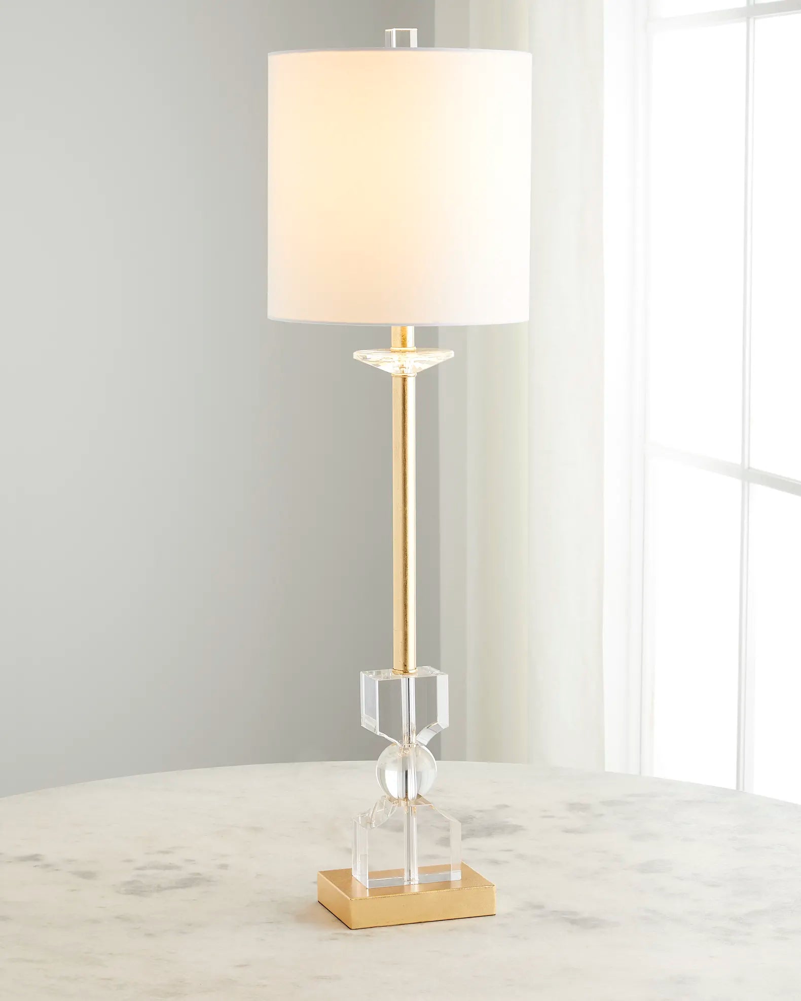 Old World Design Kingston Crystal Buffet Lamp with White Linen Shade