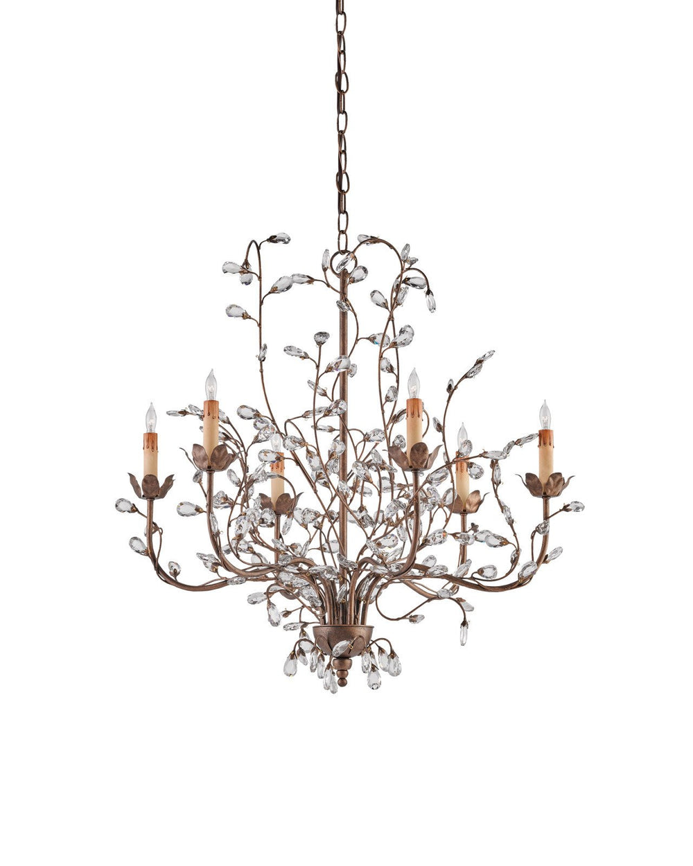Currey & Company Crystal Bud 28" Gold 6 Light Chandelier