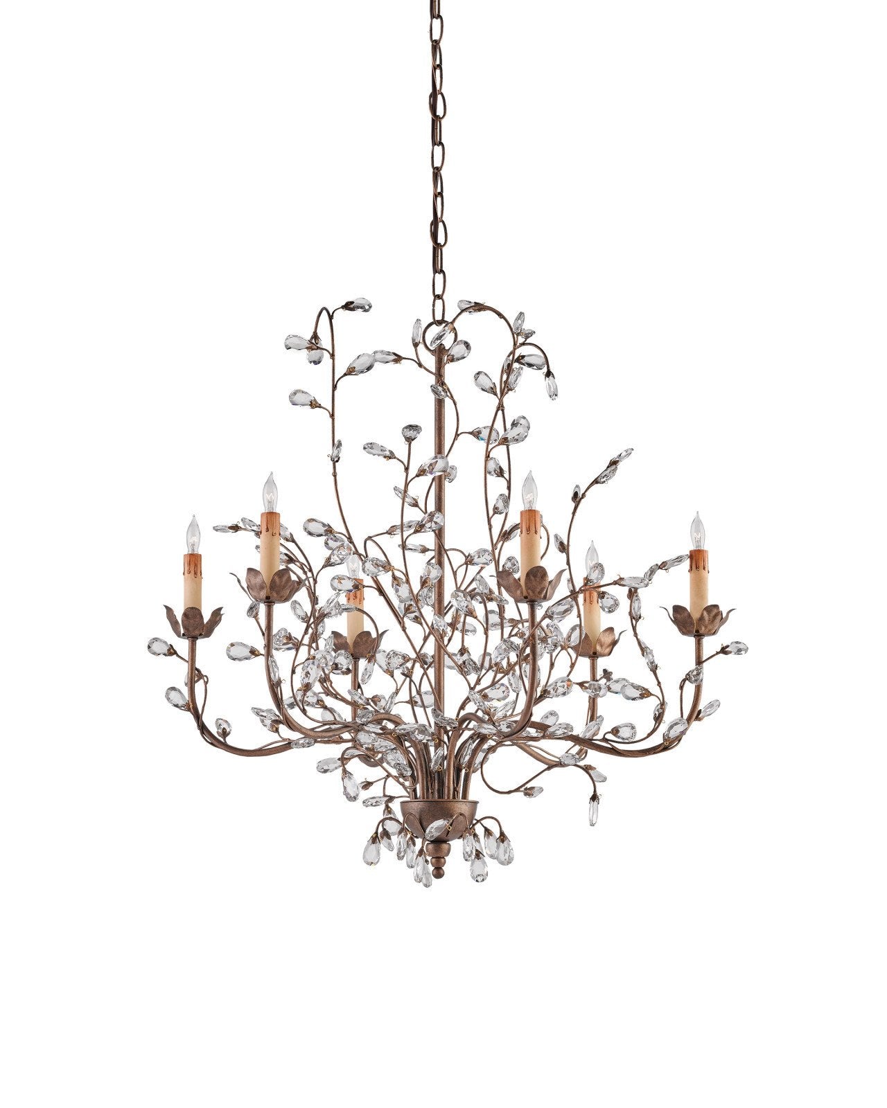 Currey & Company Crystal Bud 28" Gold 6 Light Chandelier