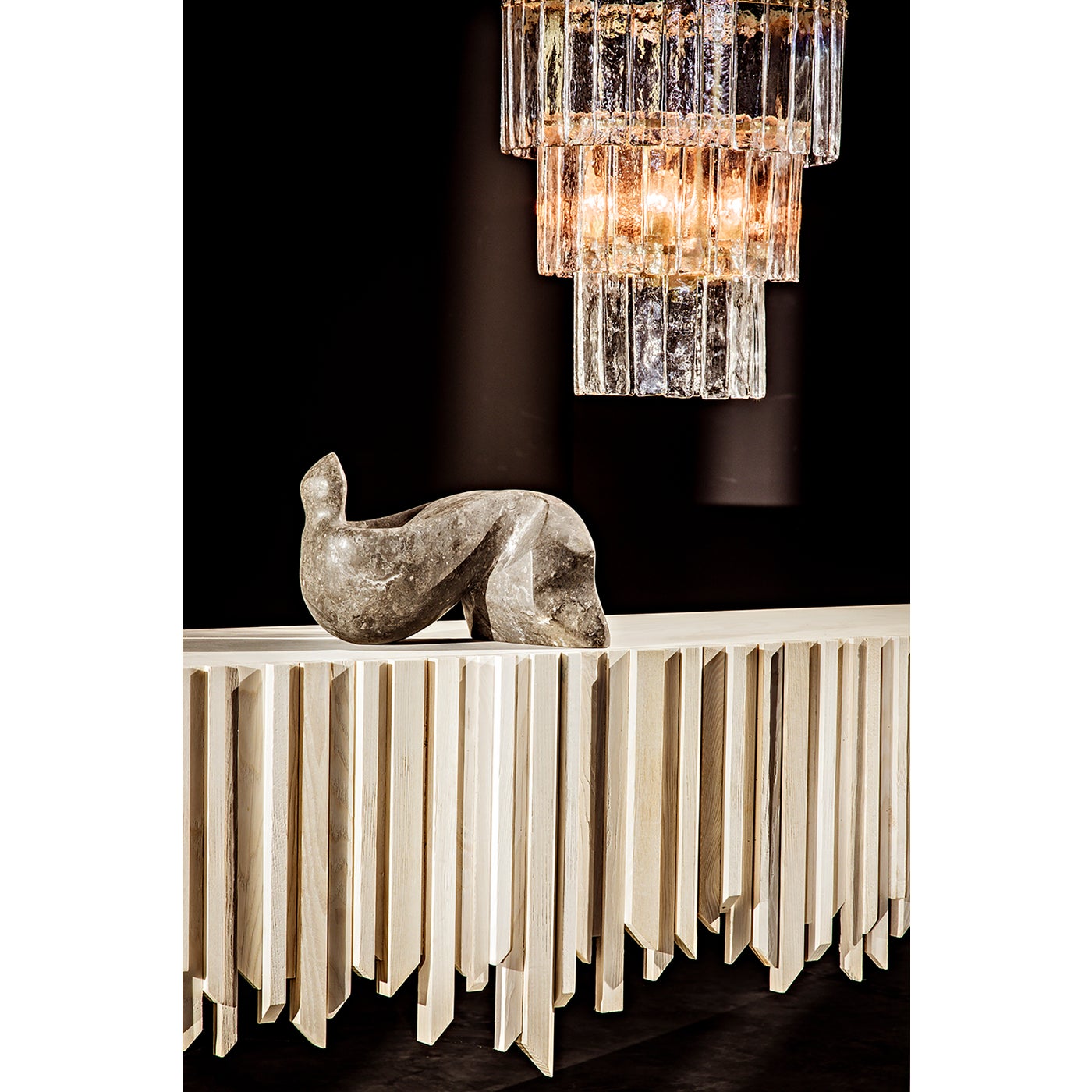 Noir Bruna Chandelier, Small, Metal With Brass Finish