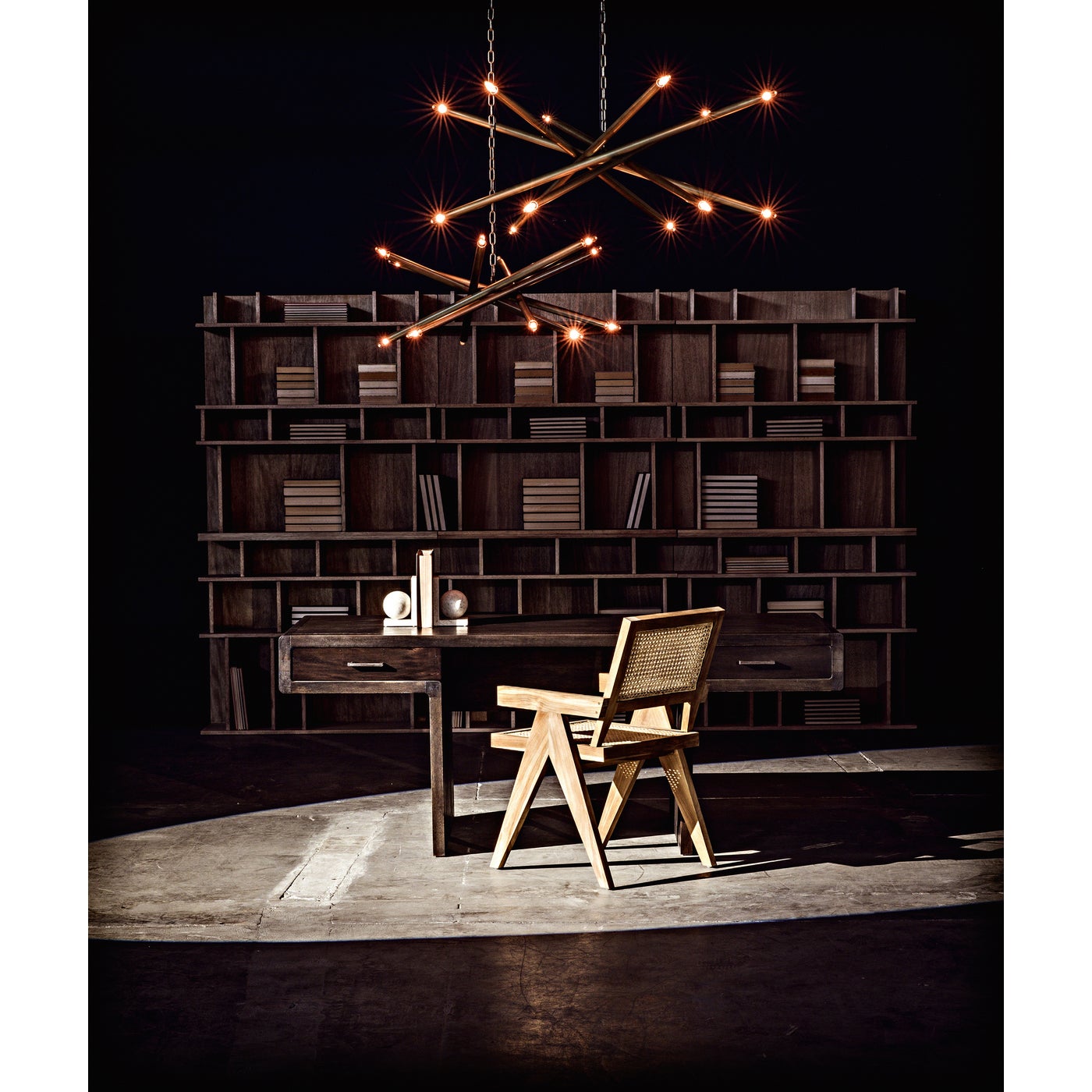 Noir Ikram Chandelier, Small, Metal With Brass Finish