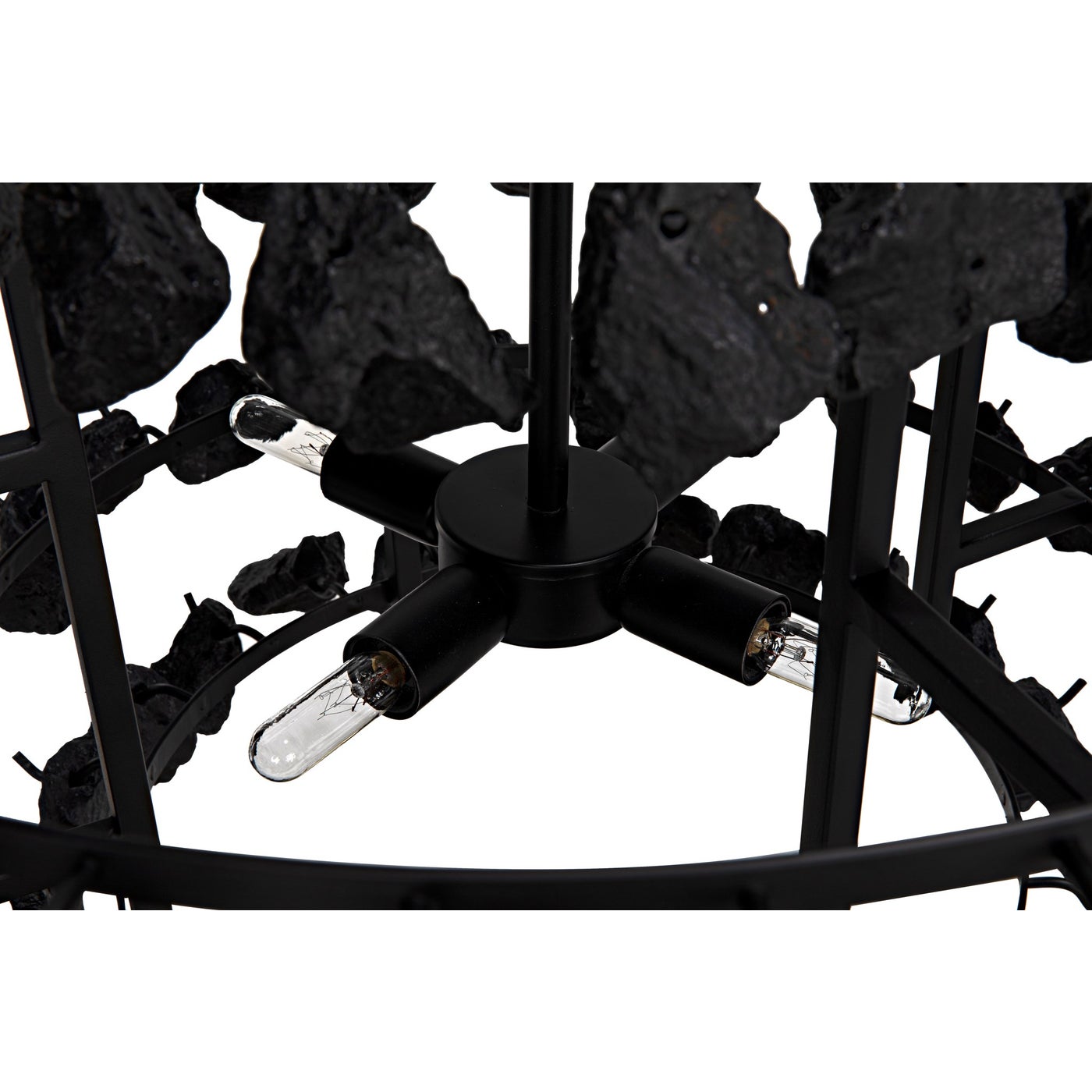 Noir Vulcan Chandelier, Black Steel With Black Glass