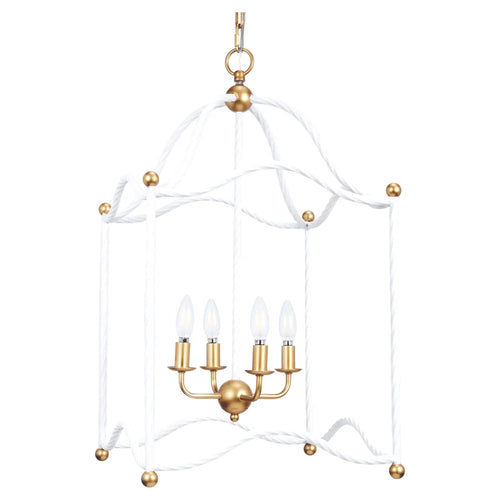 Marie White and Gold Twisted Metal Chandelier
