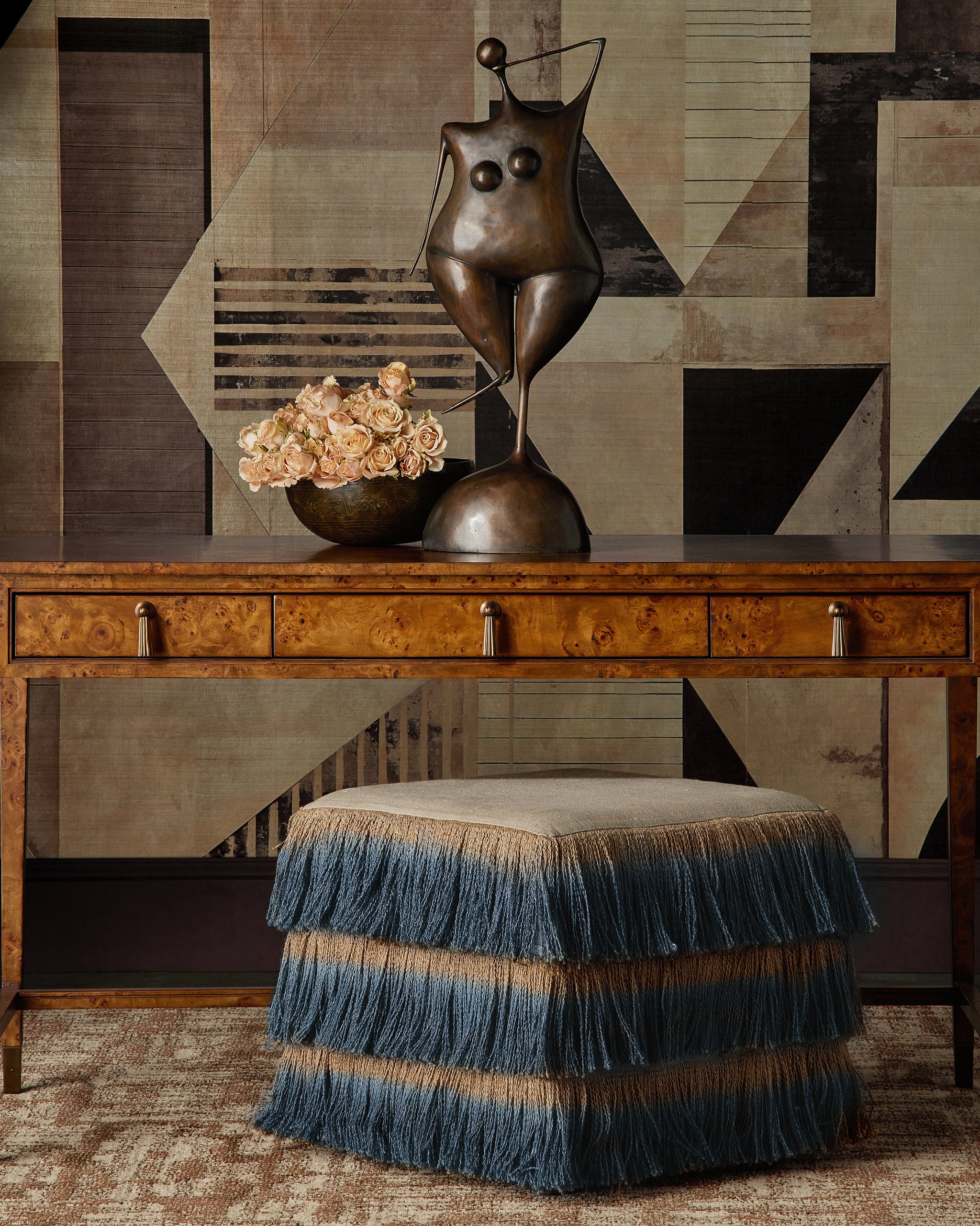 Currey & Company Jute Fringe Ottoman