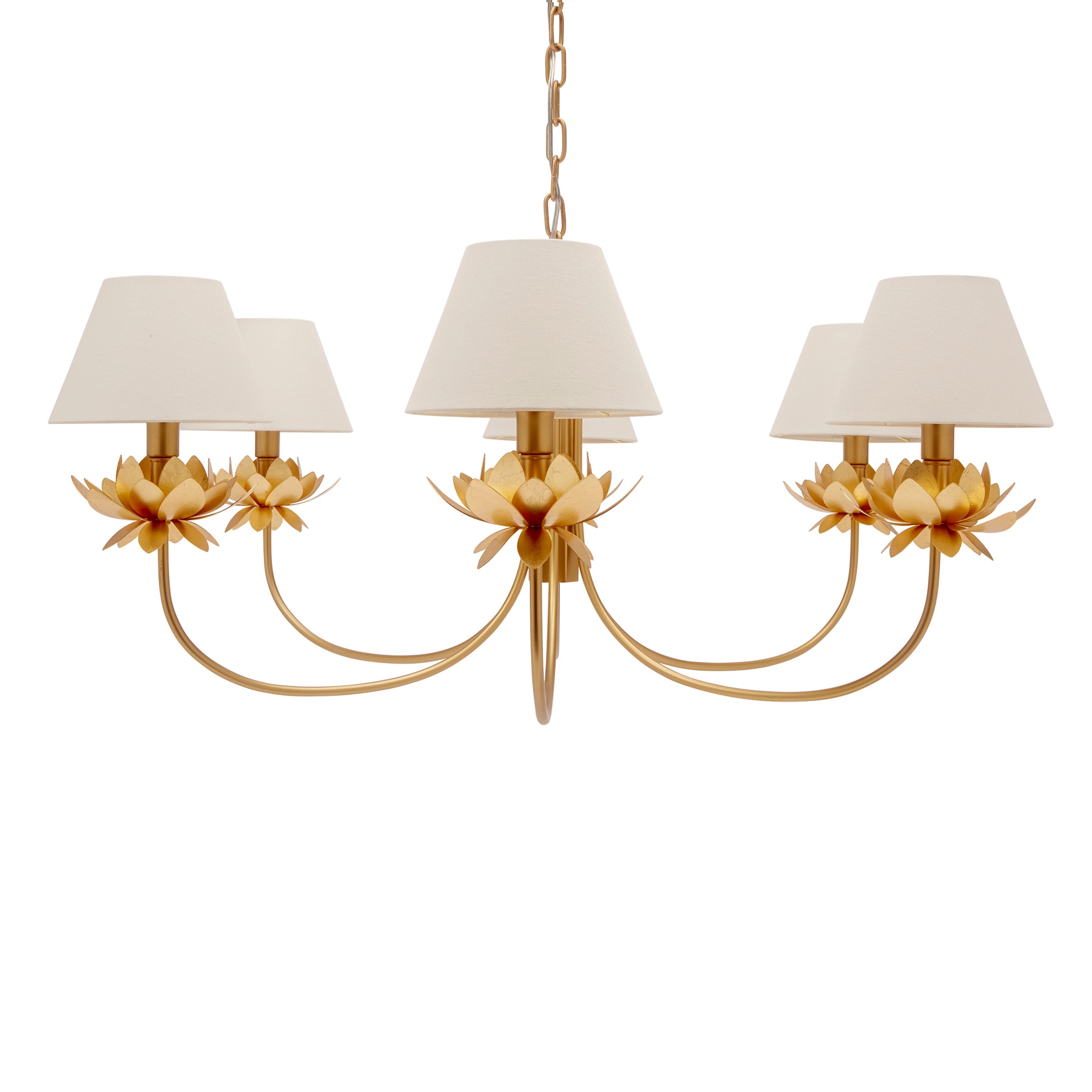 Mallory Chandelier with White Linen Shades  by Old World Design