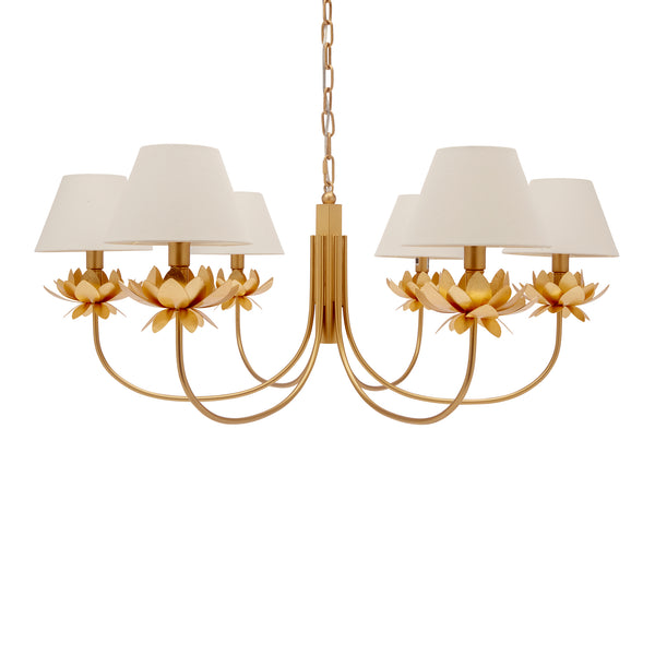 Mallory Chandelier with White Linen Shades  by Old World Design