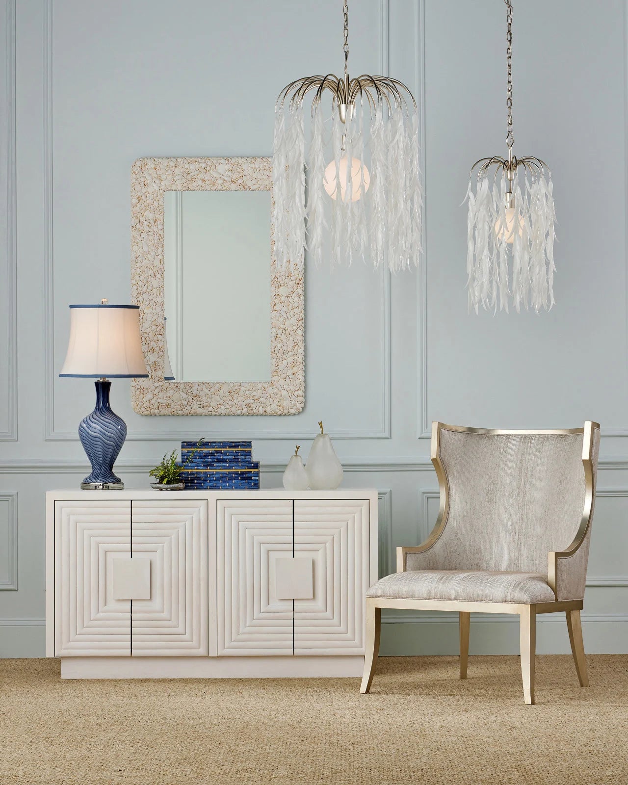 Currey and Company Morombe Cabinet in White