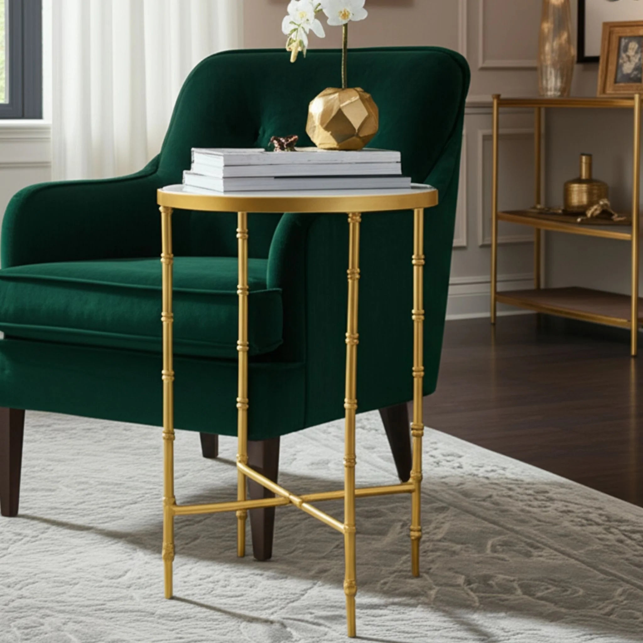 Murphy Oval Accent Table with Gold Base and White Marble Top