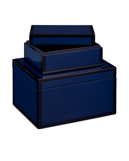 Currey & Company Navy Lacquer Box Set Of 2