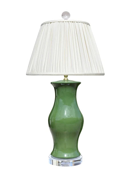 Pine Green Porcelain Vase Lamp 30"H
