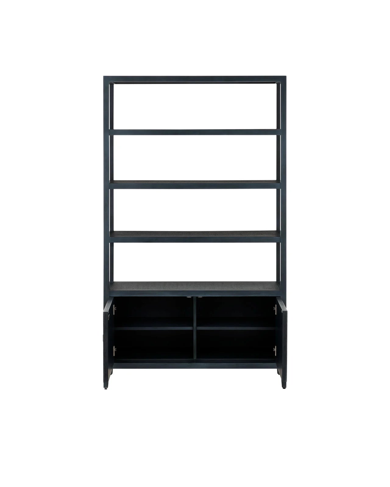 Currey & Company 48" Santos Navy Rattan Storage Etagere Bookcase