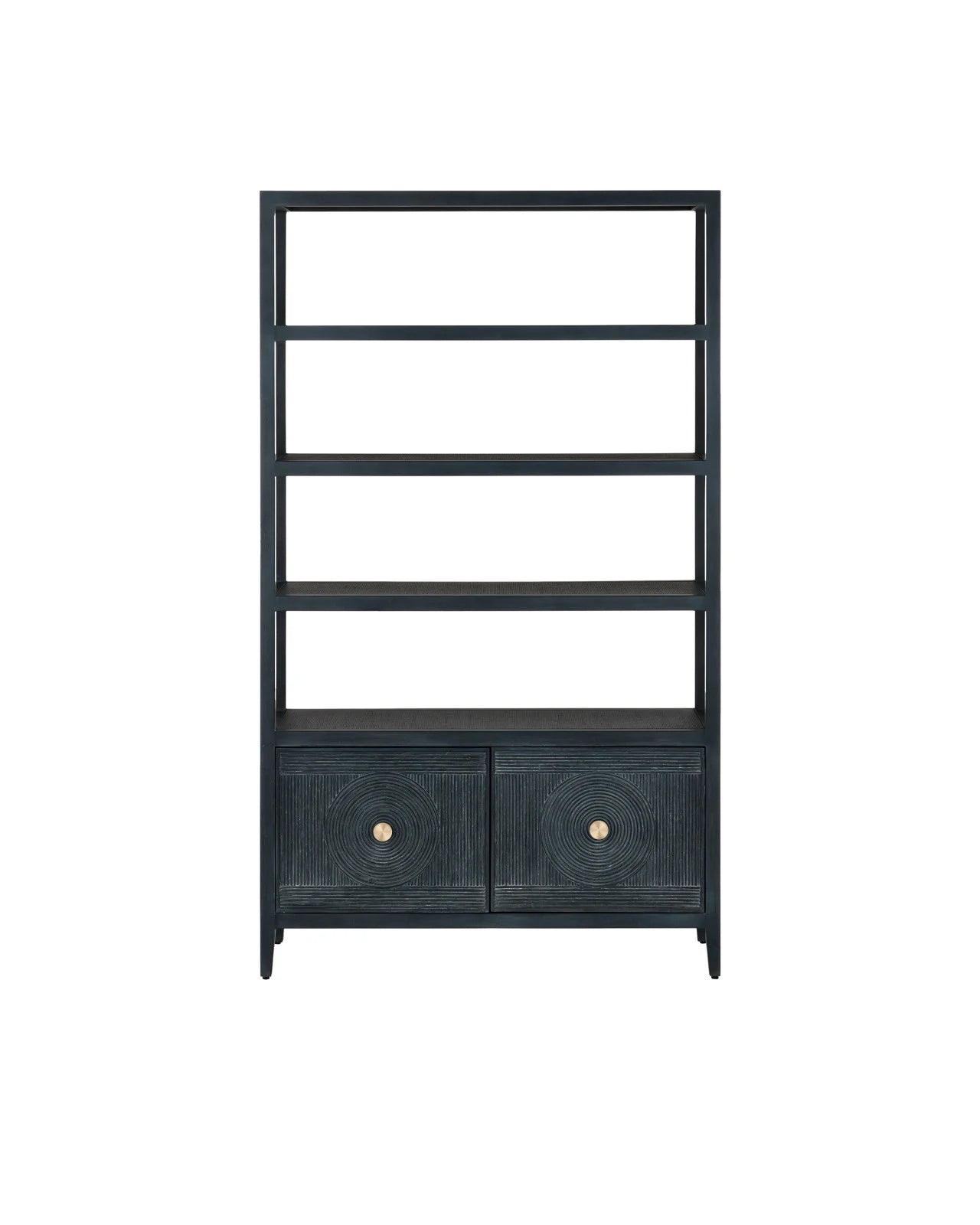 Currey & Company 48" Santos Navy Rattan Storage Etagere Bookcase