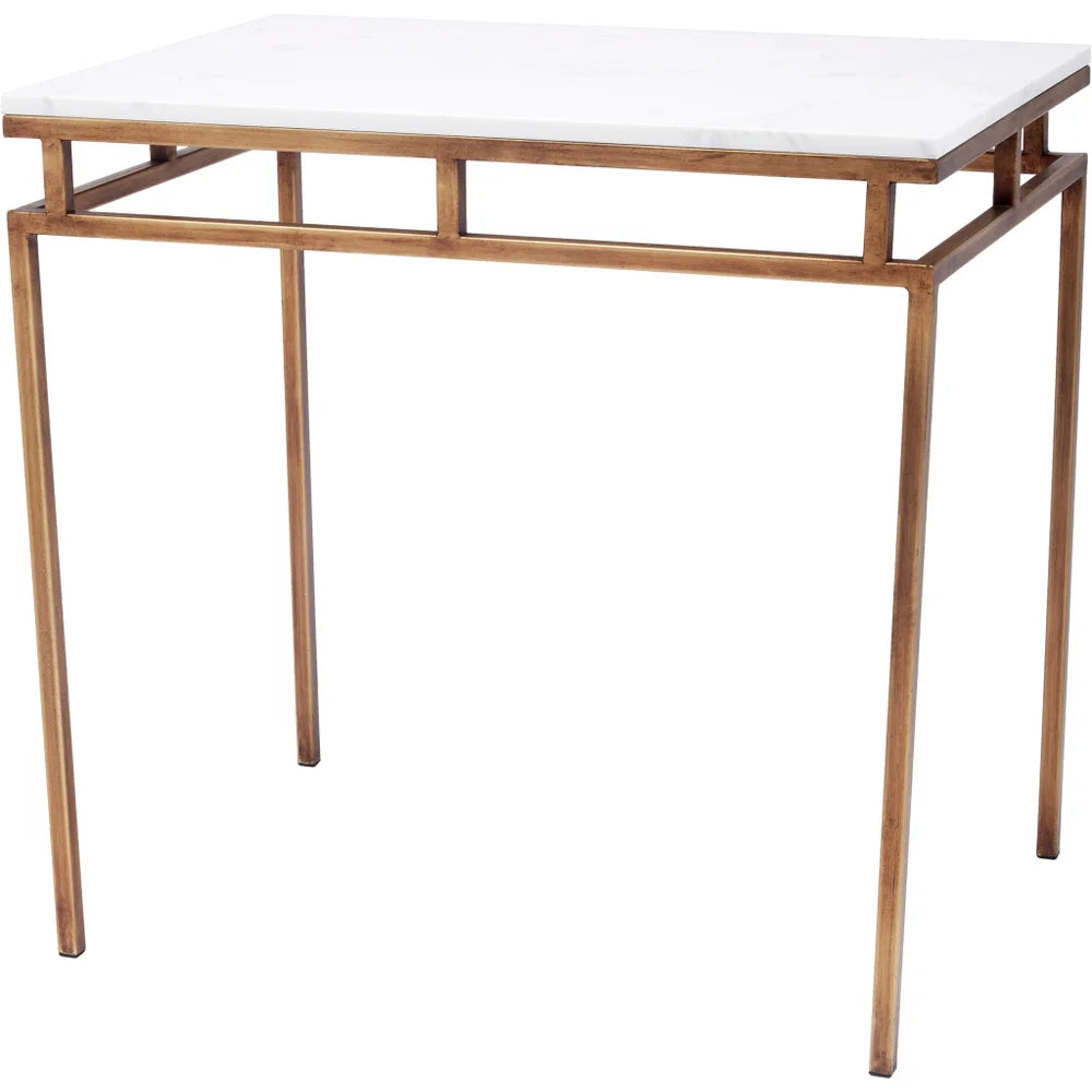 Tait Gold Accent Table with White Marble Top