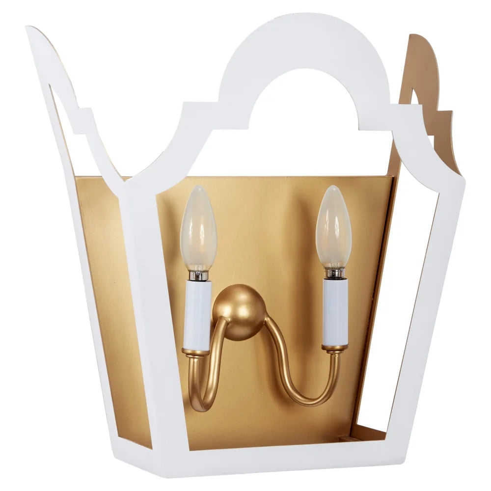 Claudia White and Gold Wall Sconce by Old World Design