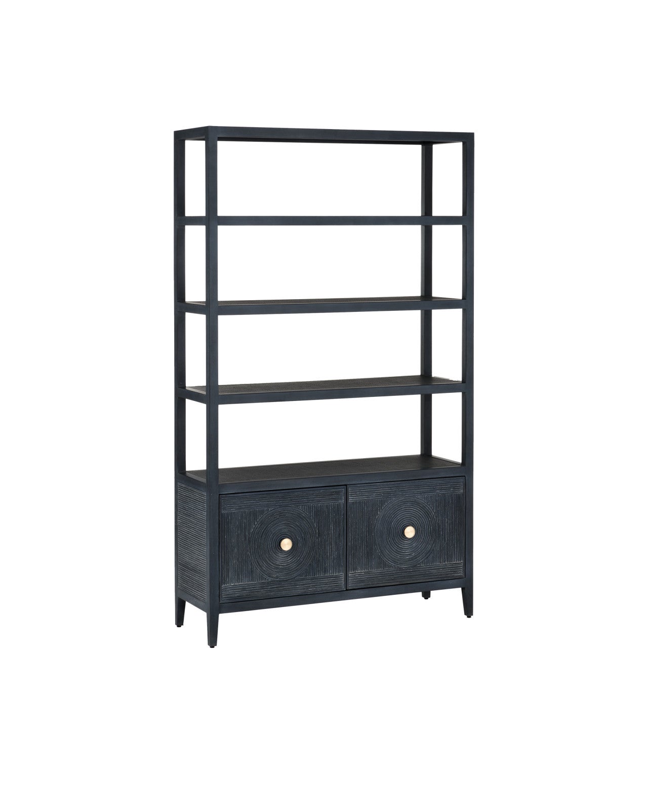 Currey & Company 48" Santos Navy Rattan Storage Etagere Bookcase