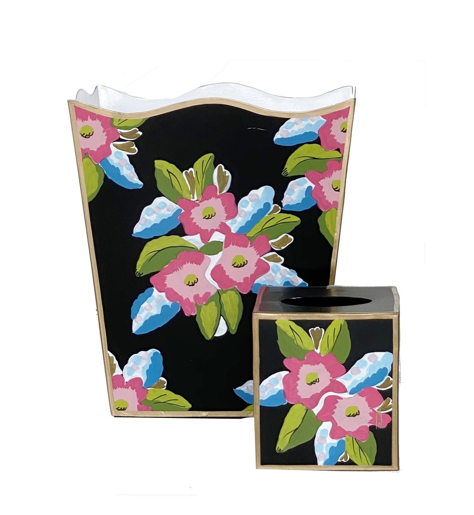 Dana Gibson Elsie Floral Wastebasket, Turquoise