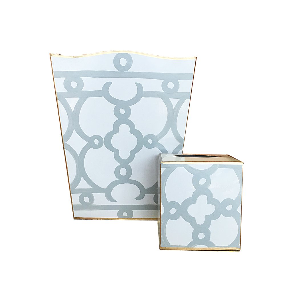 Dana Gibson Grey Ming Wastebasket or Tissue Box