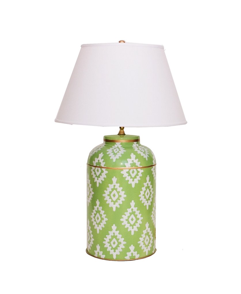 Dana Gibson Green Block Print Tea Caddy Lamp