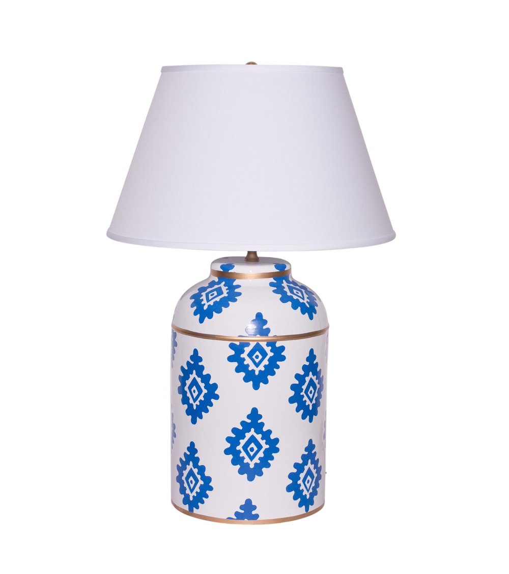 Dana Gibson Navy Block Print Tea Caddy Lamp