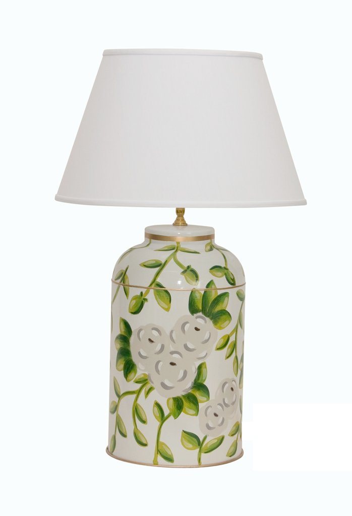 Dana Gibson White and Green Chintz Tea Caddy Lamp