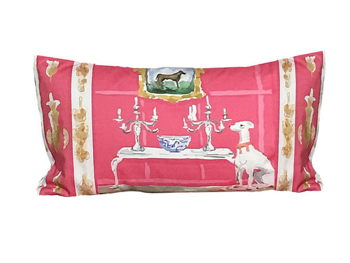Dana Gibson Dog Lumbar Pillow in Pink