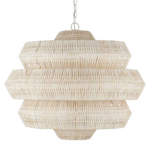 Currey & Company Antibes 30" White Rattan 9 Light Chandelier