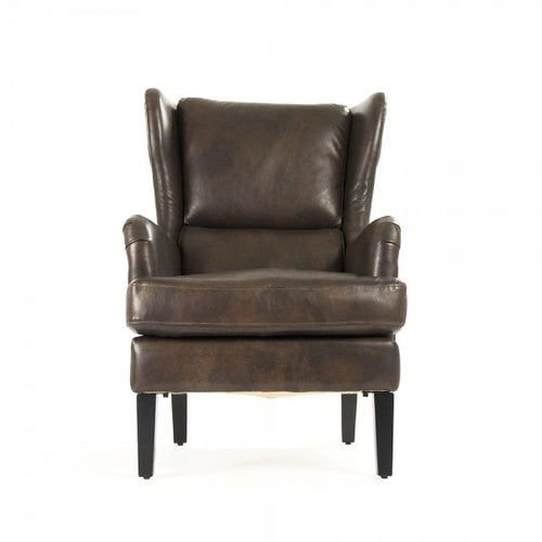 Zentique Gil Wingback Chair Gunmetal Grey Iron, Grey Brown Leather