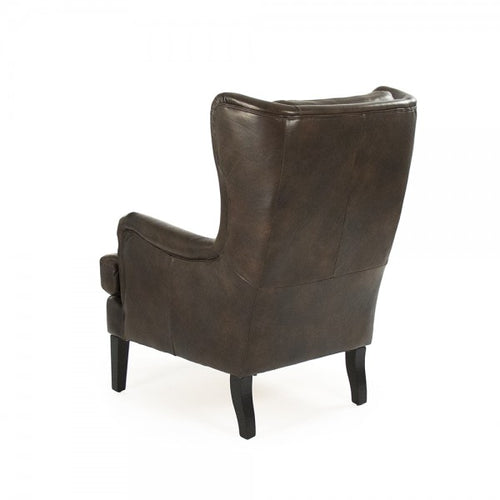 Zentique Gil Wingback Chair Gunmetal Grey Iron, Grey Brown Leather