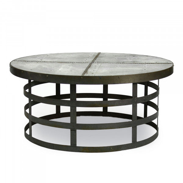 Zentique Alden Round Coffee Table Rustic Galvanized Tin