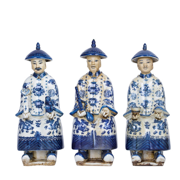 Blue And White Sitting Qing Emperors Of 3 Generations Set Small By Legends Of Asia