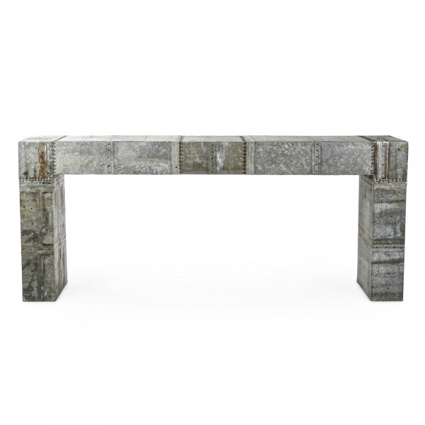 Zentique Kari Console Table, Rustic Galvanized Tin