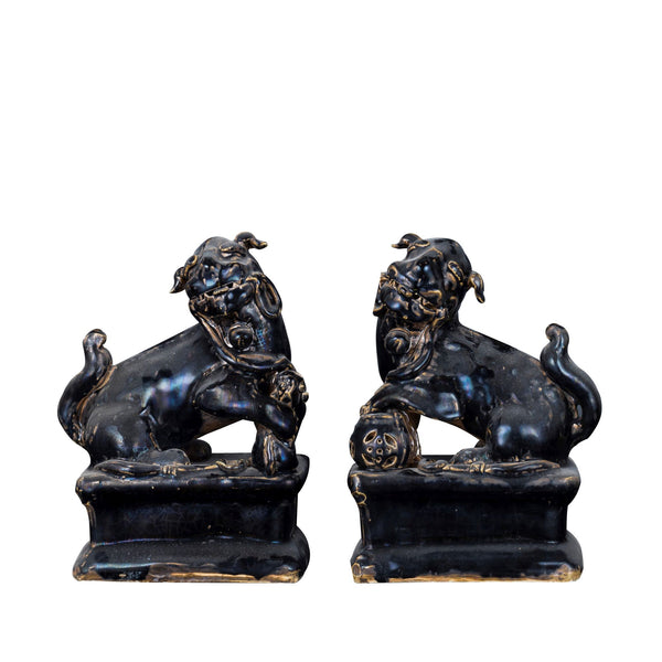 Pair Of Black Peking Lion Statues By Legends Of Asia
