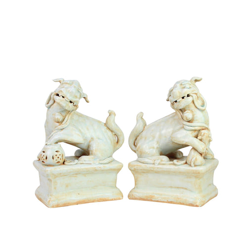 Pair Of Celadon Peking Lion Statues By Legends Of Asia