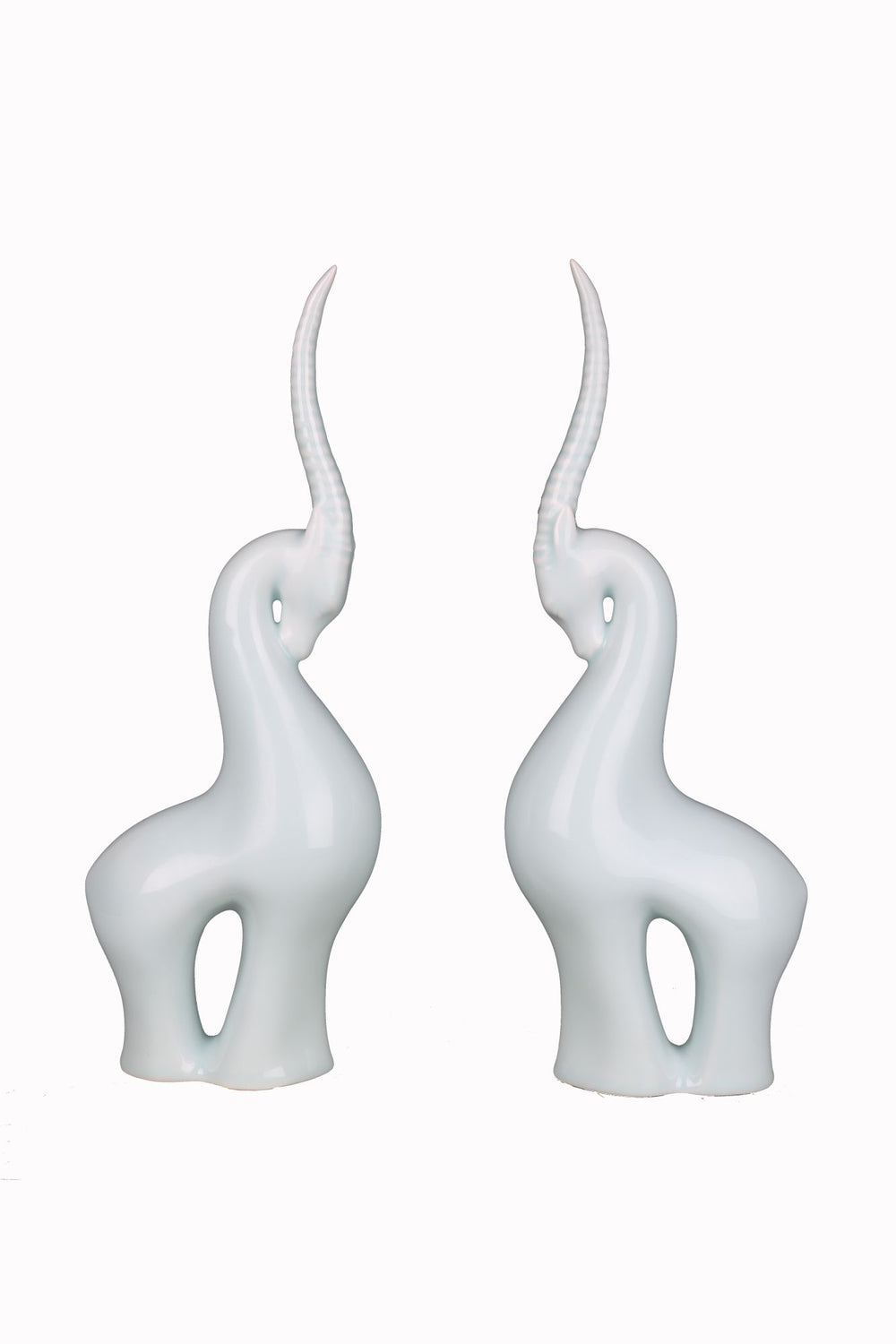 Pair Of Celadon Tibetan Antelope Single Horn By Legends Of Asia