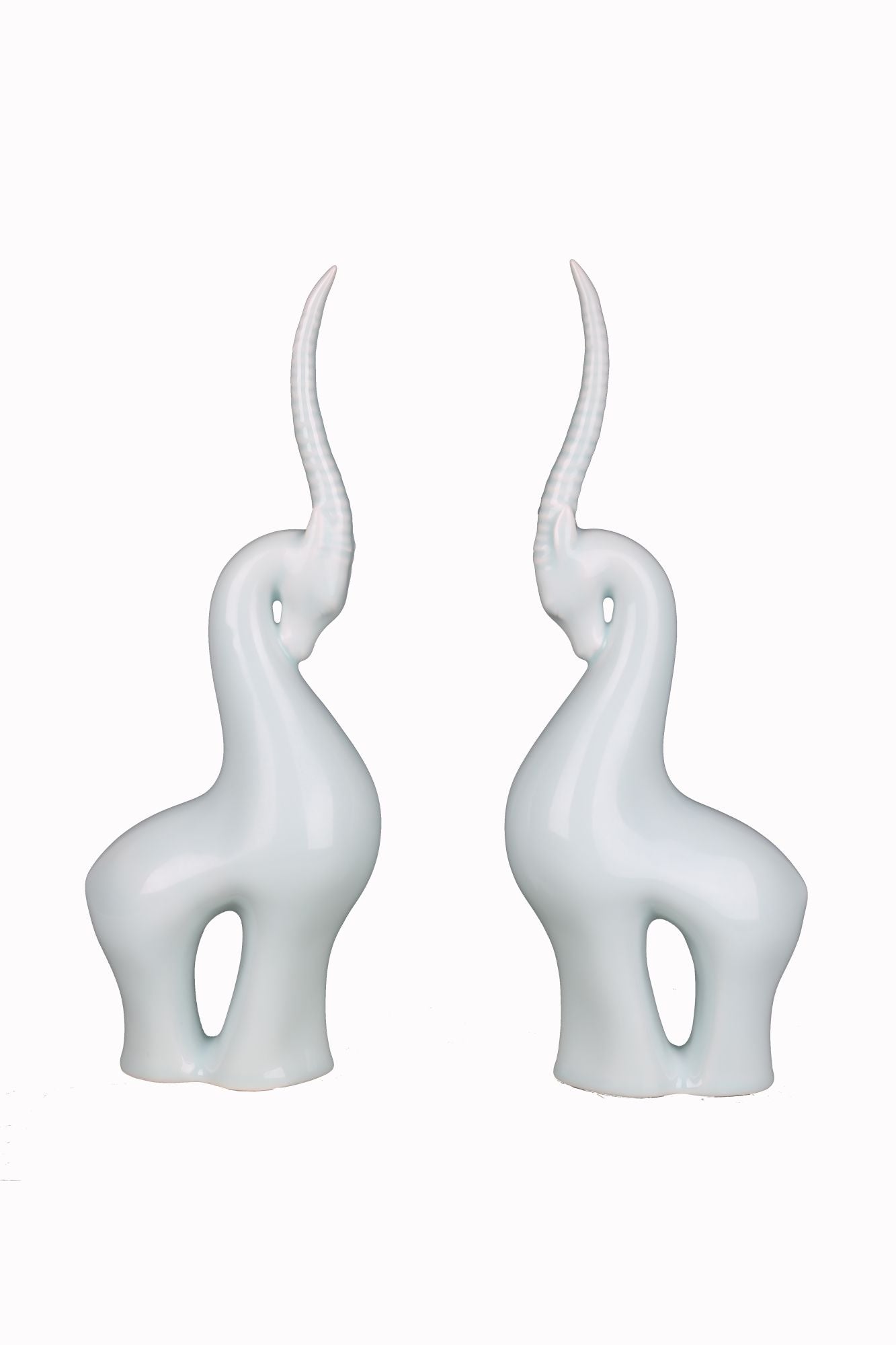 Pair Of Celadon Tibetan Antelope Single Horn By Legends Of Asia